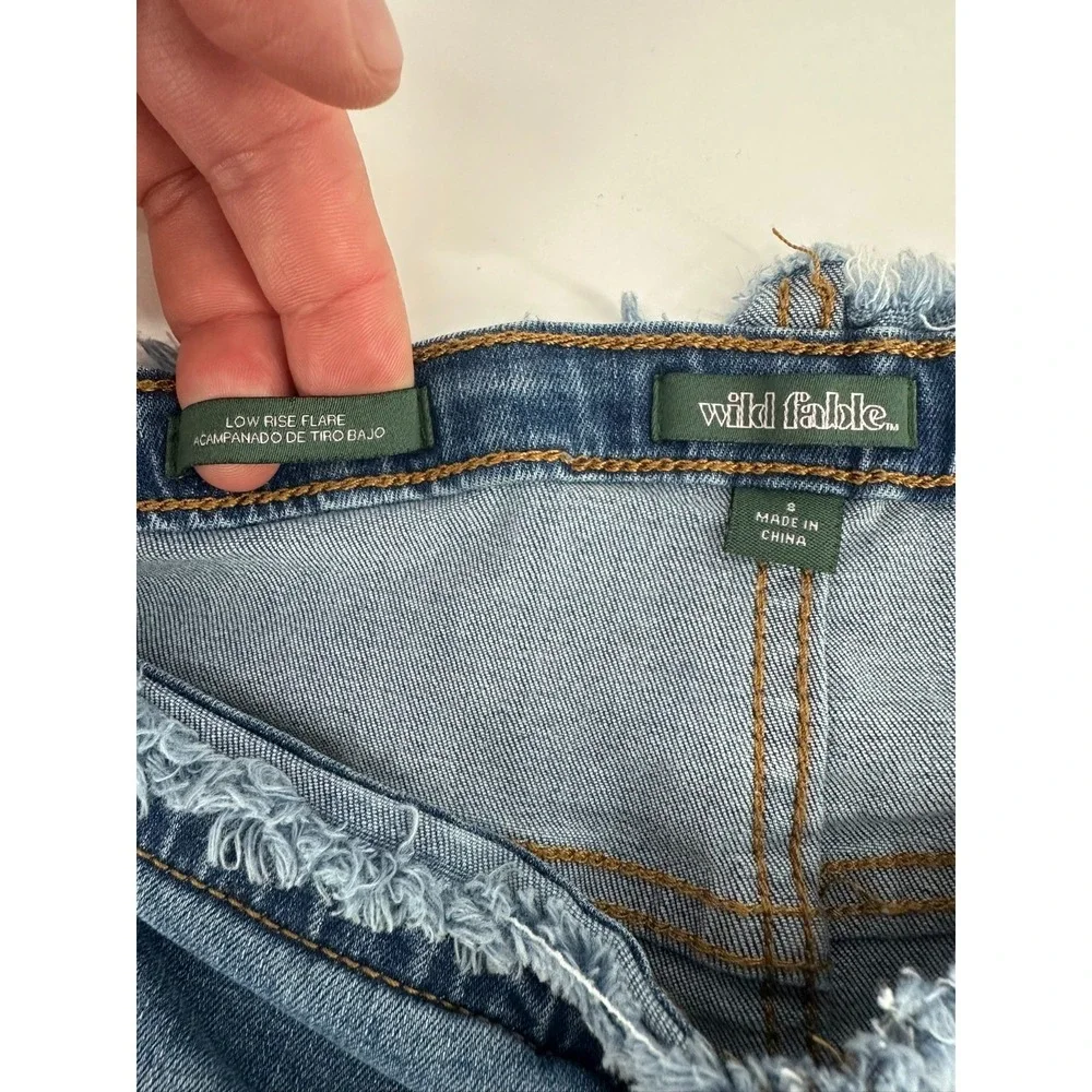 Wild Fable Jeans Womens 8 Blue Denim Low-Rise Flared Leg Front-Cinched Ruched